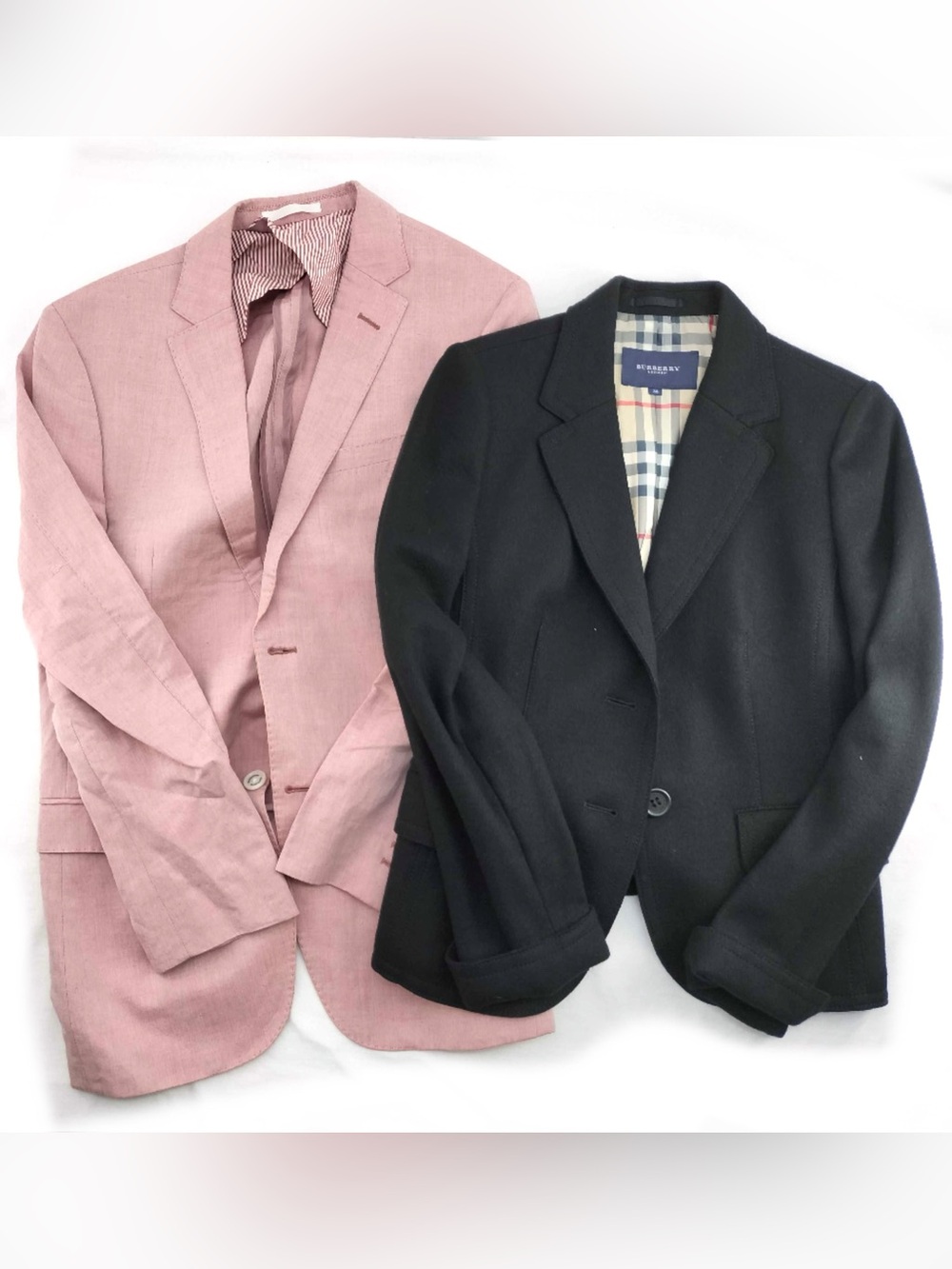 Set 38 Burberry Black Blazer & Pink Linen Blend Sport Coat Set